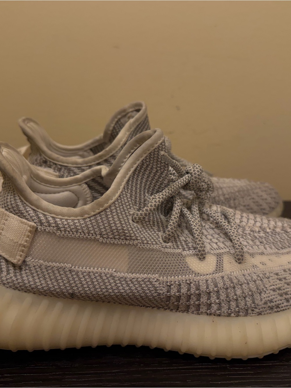 Yeezy Light Gray and Cream Knit Sneakers